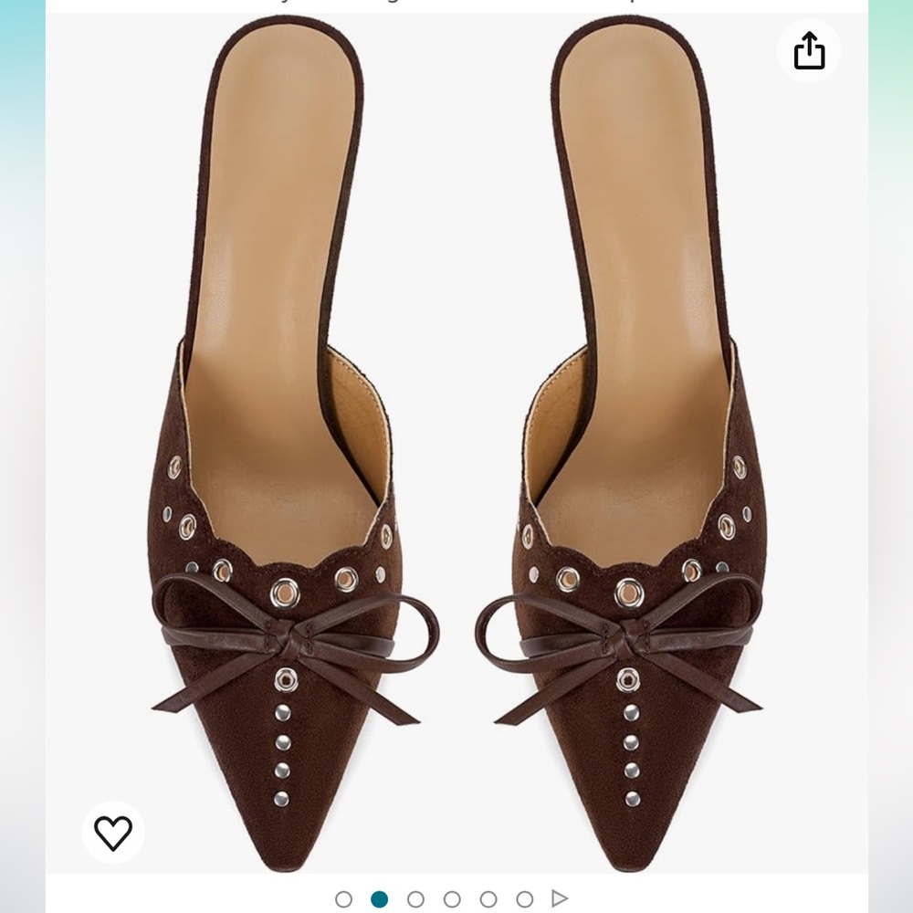 Women Pointed Toe Bow Heels Mules Slip on Stiletto Heels